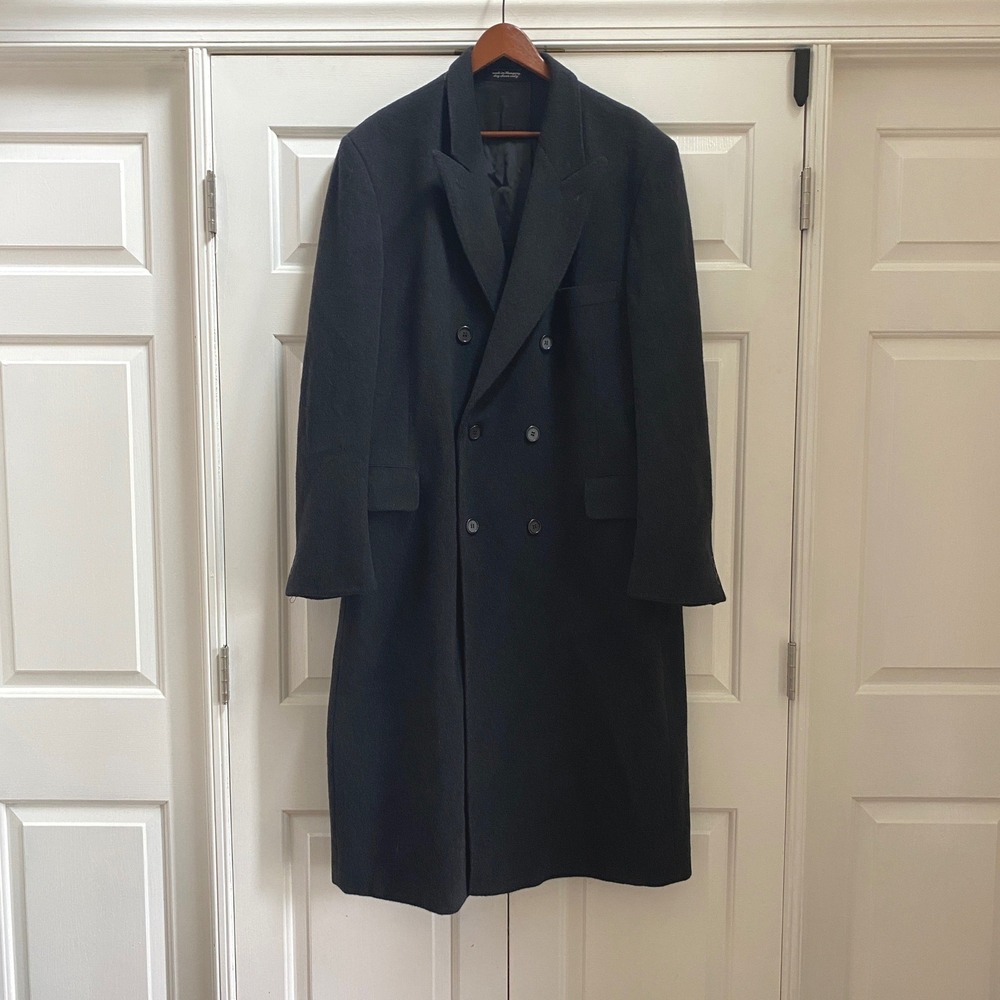 Ron Chereskin Overcoat Men 46 Black Cashmere Blend Double Breasted Long Coat